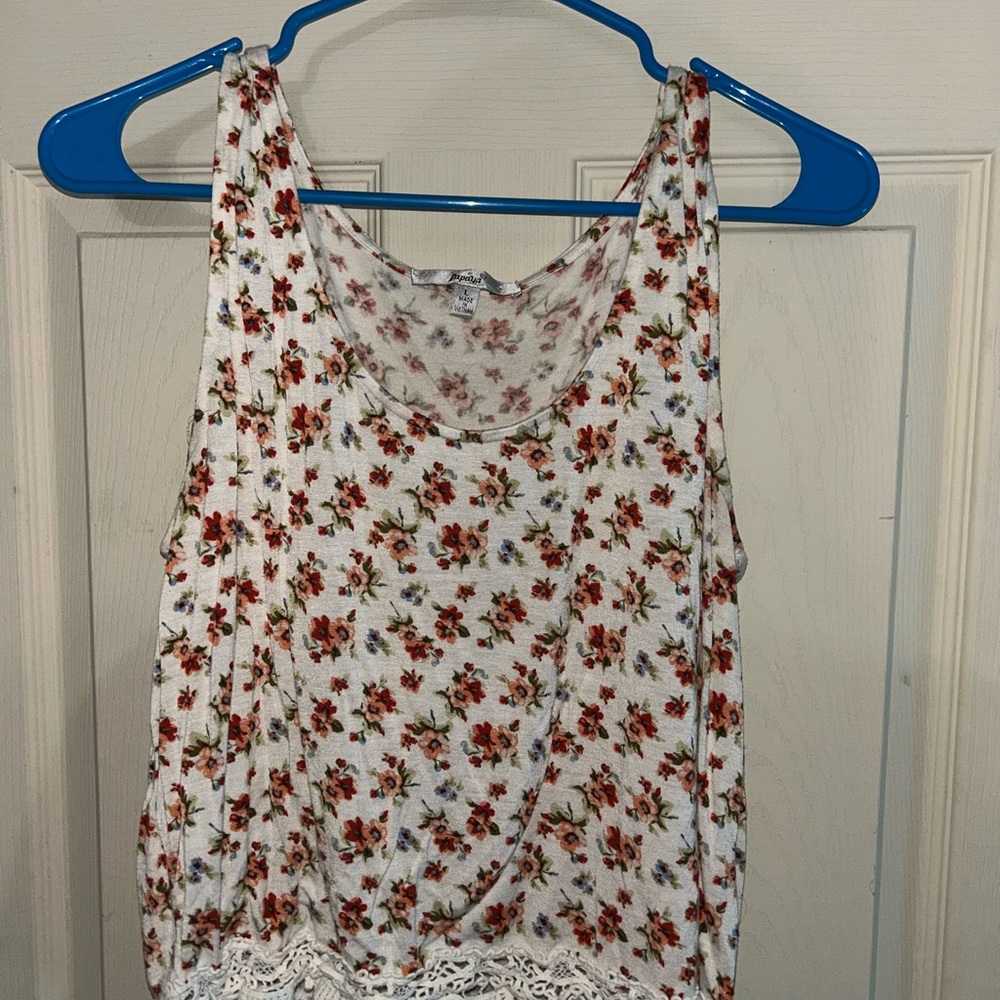 Papaya Red Floral Tank Top with Lace Hem